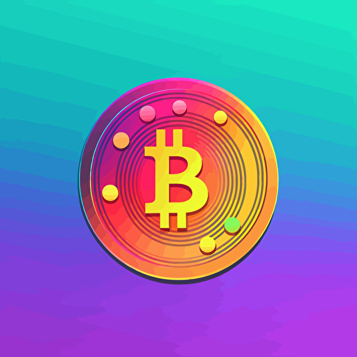 Crypto coin, 2d vector, colourful, plain background, vibrant, soft