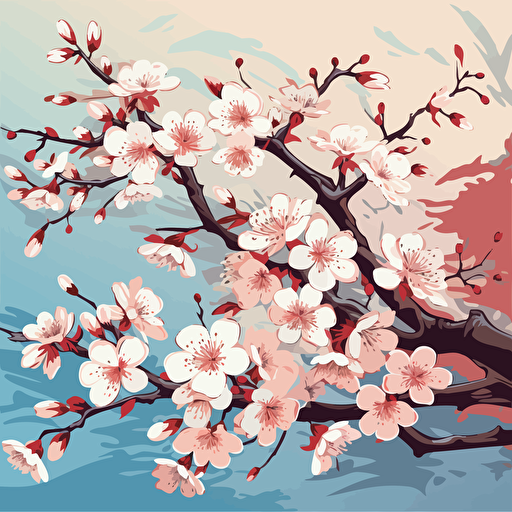 vector art, white japanese cherry blossom, 2D