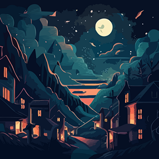 vector art night sky sleepy town