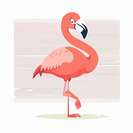 Vector cute content and satisified and calm flamingo, white background, pastel colors,winking,thick legs ,clip art,no background