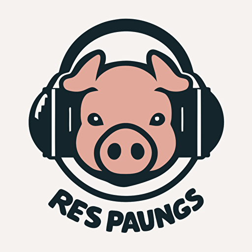 logo for a DJ group featuring a pig face wearing headphones in a flat, vectorized style. white background, The logo should be in a single color and have an informal, playful feel. The pig's face should be the focal point, with the headphones draped around its ears. The image should be easily recognizable and convey a sense of fun and energy. Use a clean, simple design to make the logo versatile for a variety of applications
