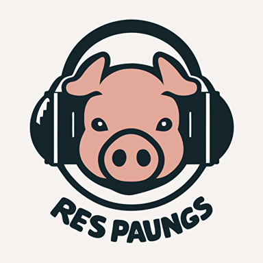 logo for a DJ group featuring a pig face wearing headphones in a flat, vectorized style. white background, The logo should be in a single color and have an informal, playful feel. The pig's face should be the focal point, with the headphones draped around its ears. The image should be easily recognizable and convey a sense of fun and energy. Use a clean, simple design to make the logo versatile for a variety of applications