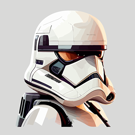 A colorful female stormtrooper, WITHOUT helmet, goofy looking, smiling, flat light, white background, vector art , pixar style