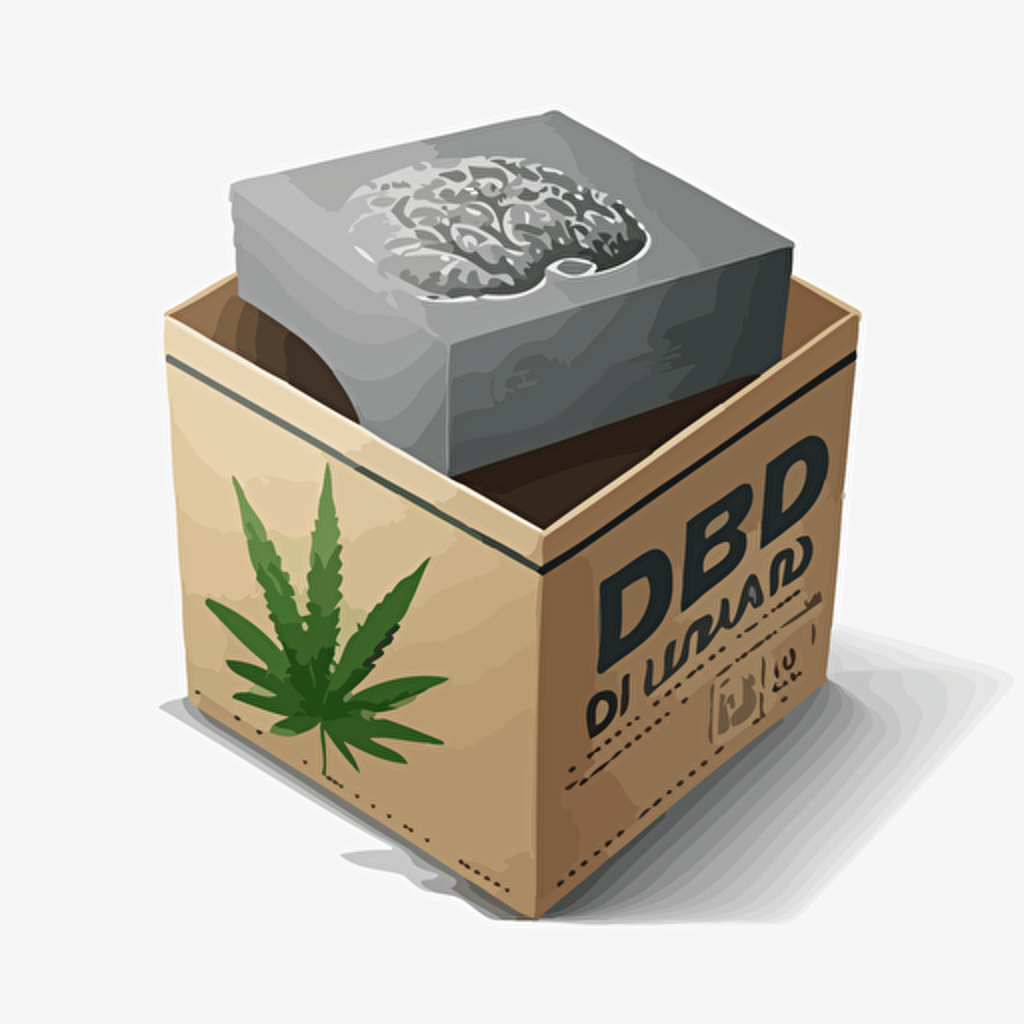 cbd product in box with a brain as vector image