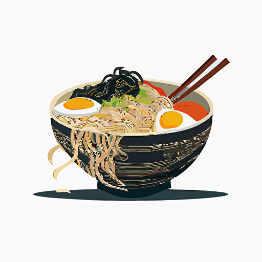 One ramen bowl, minimalistic design, flat, no shadow, vector art, white background