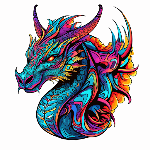 full sized fantasy style dragon, in the style of a thick line-art vector image, with vivid colors, and a scifi art styling