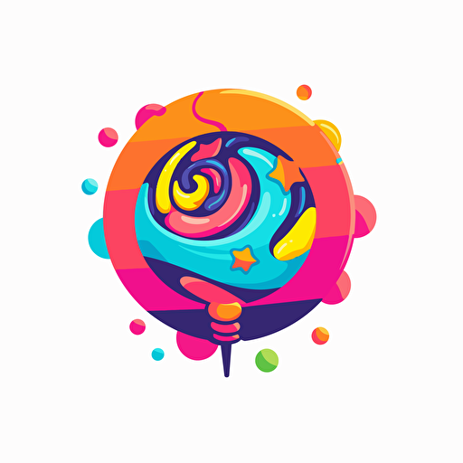candy planet logo, simple vector illustration, fun, playful, colourful, high quality