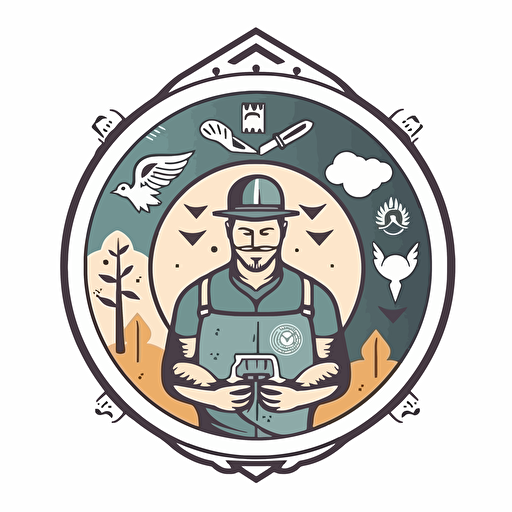 a emblem design for a trades business, contented tradie, clean, mindful mental health, vector
