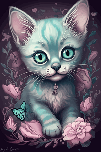 sweet tiny cat pastel style nursery vector Nadja Baxter Anne Stokes Nancy Noel Tara McPherson Kenny Scharf