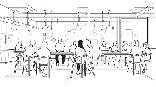 modern cafe,people sitting around,line drawing,vector line