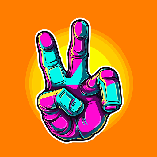 peace sign hand gesture tie dye bright vivid colors retro illustration vector retro cartoon style sticker