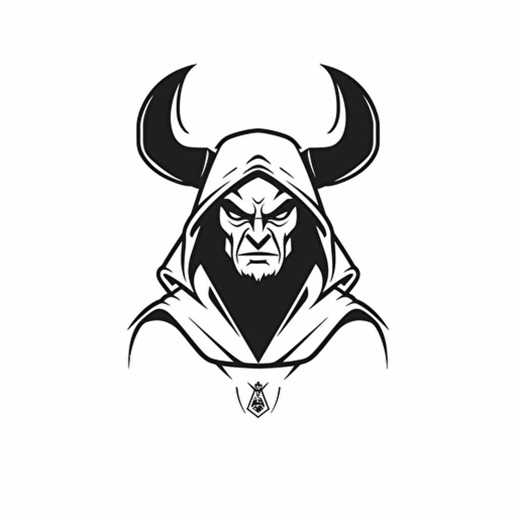 satan, looking at the camera, minimal, outline strokes only, black and white, logo, vector, white background