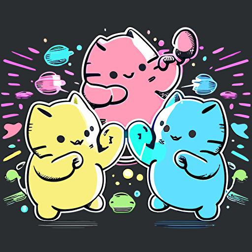 neon pastel vector battle cats, squishy happy playful