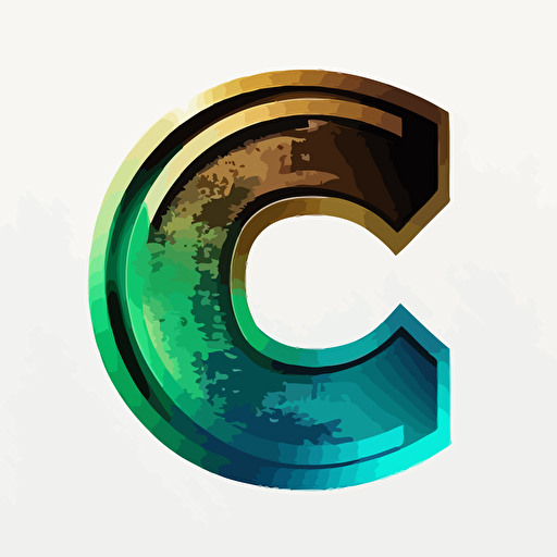 logo C, connection, minimalist, gradient blue to green, vector sticker, cybernetic letter c, flat colors, golden black white, white background, the C programming language, futuristic logo, minimalistic, paper cutout, shiny cyber security inspired, hdr, realism