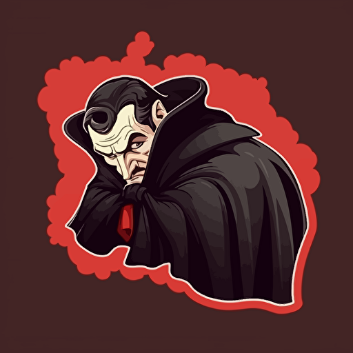 Dracula hiding his face with his cape, detailed, sticker, vector