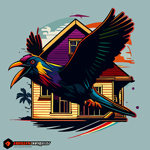 vector logo of a plane landing in a house with a colorful and very large and colorful prominant beak v 5