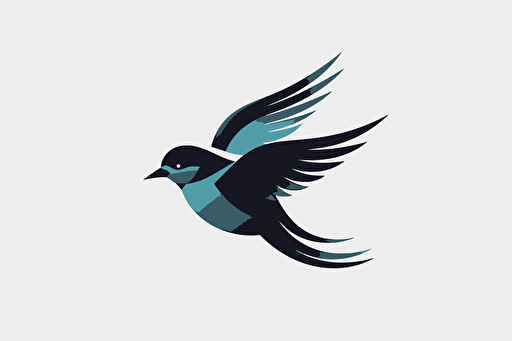 swift bird flying fast, vector logo, minimalist, simple, two color, blue, white, black