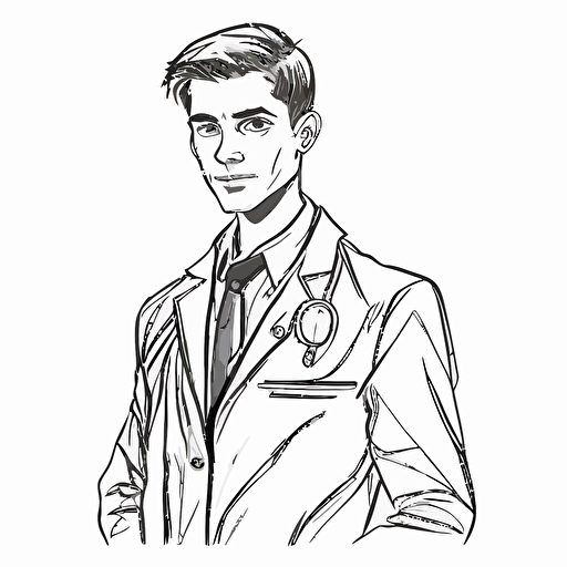 a simple sketch of a young medical doctor on white background, logo, vector