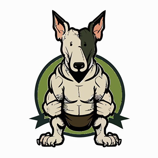 a bullterrier with crossed arms, vector logo, vector art, emblem, simple cartoon, 2d