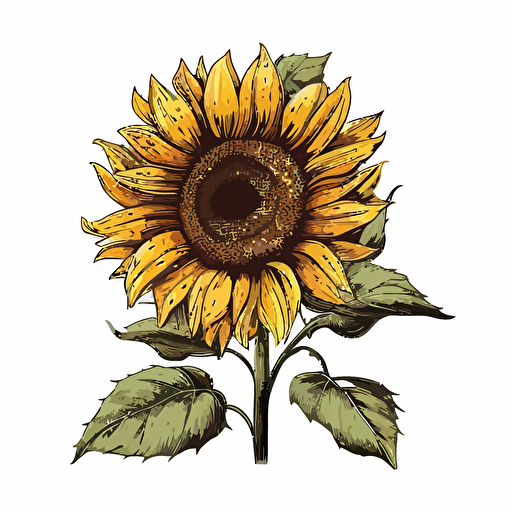 single sunflower vector,comic style, white background