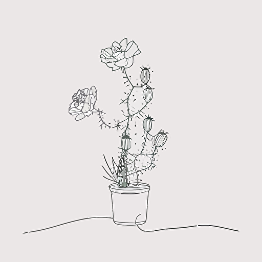 a single line drawing of a flowering cacus, vector art, simple, minimal