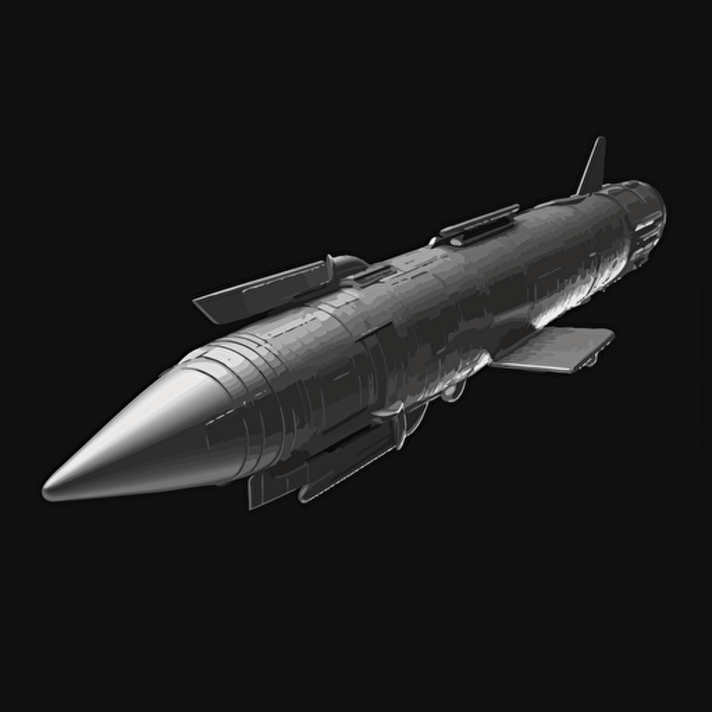 long cylender shaped spaceship on black background, 2d vector, gray tones