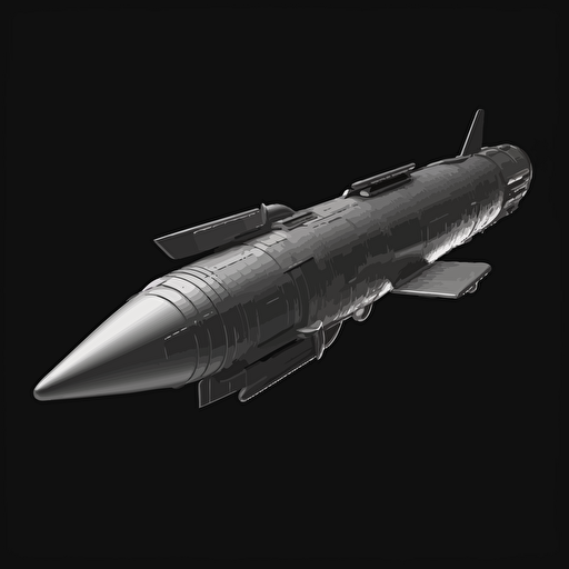 long cylender shaped spaceship on black background, 2d vector, gray tones