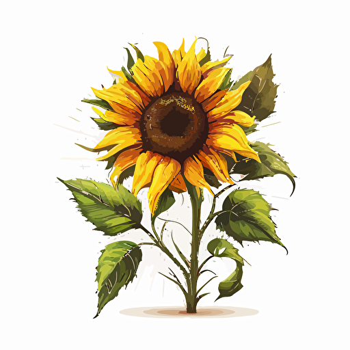 single sunflower vector,comic style, white background