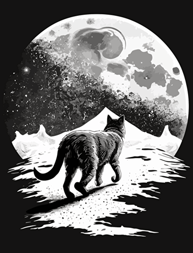 a cat walking on the moon, vector art, detailed white background