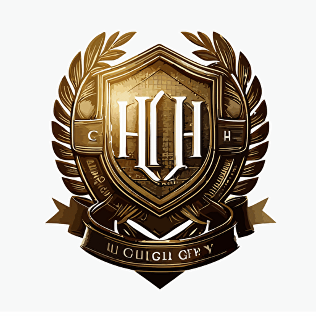 An emblem for a football club called Holy Glory Hunters. Initials HGH. Gold theme. Winners medal. Unreal Engine. White Background. Monochromatic colours. Simple. Modern. Vector logo. No Shadows.