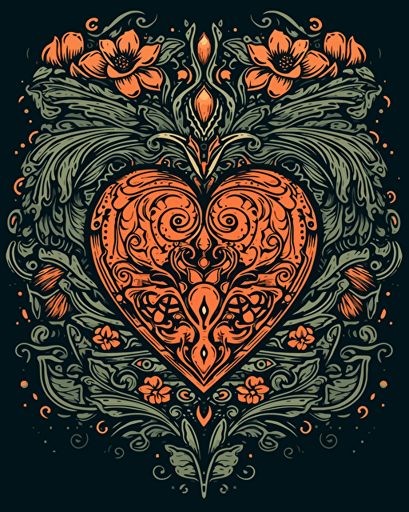 ornate heart , retro aesthetics, vector image, sticker design, pantone colors