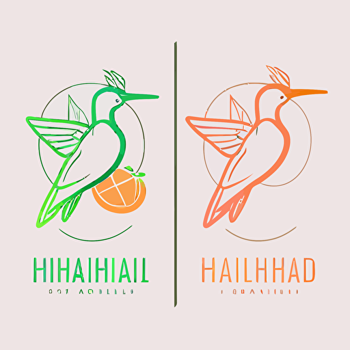 Logo Linear Minimal Hummingbird and tropical fruits, Logo for Health Coach, Vector, Logo, green, pink, orange