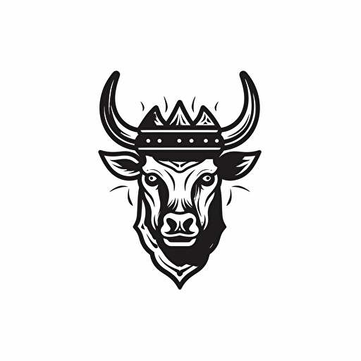 bull Shape, Crown, icon, simple, logo technique, comic vector illustration style, flat design, minimalist icon, flat, adobe illustrator, black and white, white background