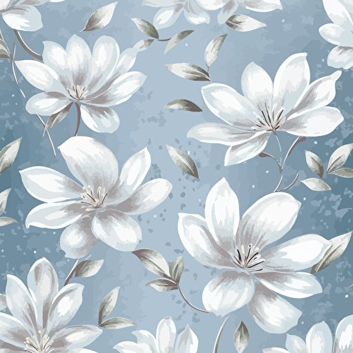 vector powder pastel with hand drawn white flowers on a shimmering silver background