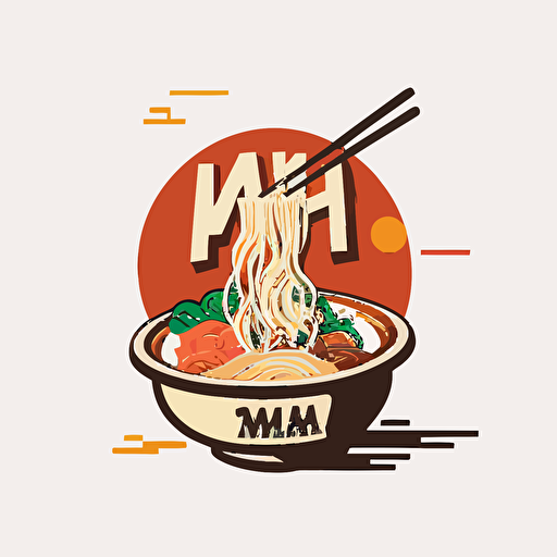 logo, combination mark, text is "AI-MESHI", a bowl of ramen with meat and vegetables, vector, simple, flat, low detail, minimal, white background,Ivan Chermayeff style