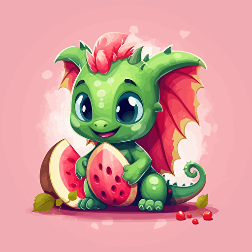 little watermelon dragon, cartoon, vector style