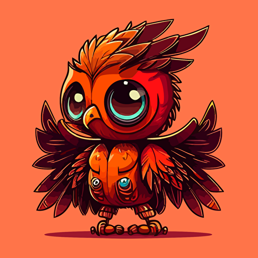a cartoon mascot, robot, Phoenix, red, cute, big eyes style of vector design, flat colors, hot colors, flash animation, anthopomorphic