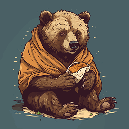 vector art of grizzly bear eating burrito