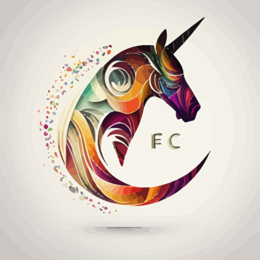 Abstract logo marks,modern digital logo, with the letter "e" ,with unicorn, mandala color,white background,Vector,