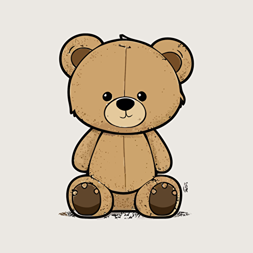 draw a 2D vector, cartoon, cute, happy teddy bear, a simple drawing, in color but bordered with a black line, flat drawing and without details on a white background.