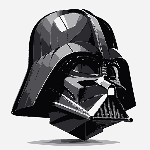 black and white vector of darth vader helmet, 45 degree angle