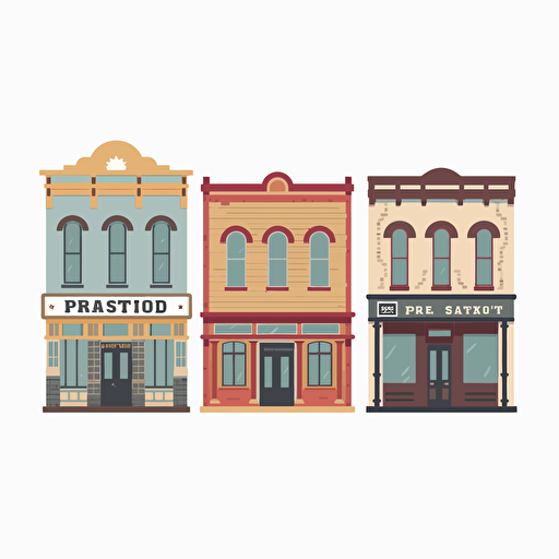 minimal flat vector illustration of 3 old west facades