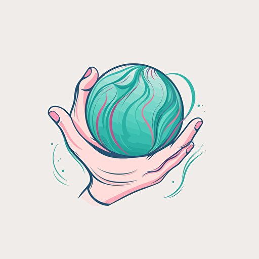 abstract Lined vector logo, earth in a hand, blue, green and pink