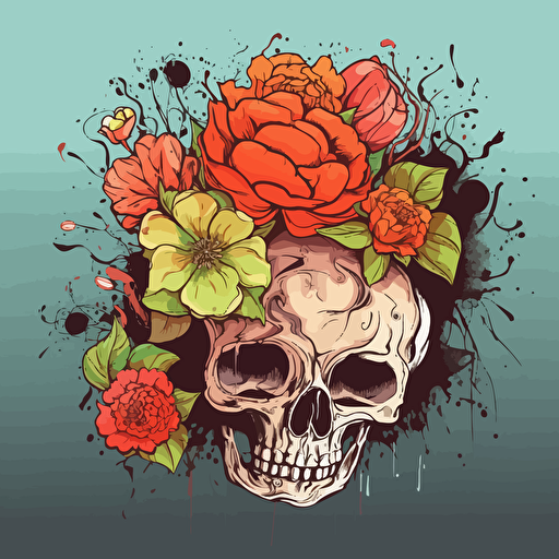 brain with flowers growing from it, deklart, graffiti style, marvel comic book style, vector illustration,