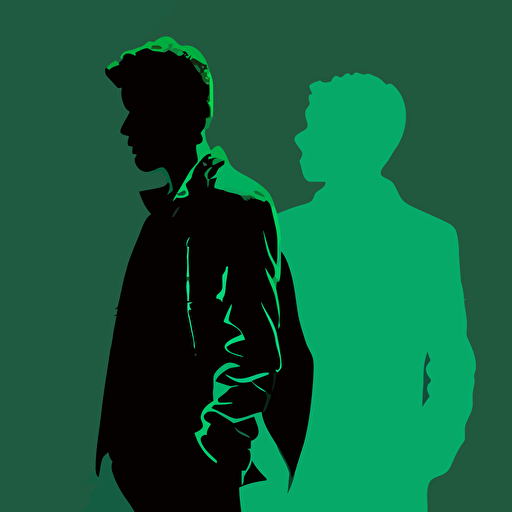 2 man, Innocent, Guys Night Out, green color, blue background, simple design, vector style, white outline over silhouette