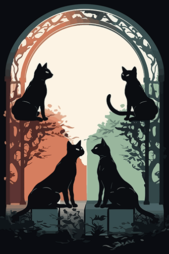 arch shaped frame of cats, 2 colors, vector, flat colors, negative space,