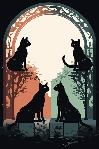 arch shaped frame of cats, 2 colors, vector, flat colors, negative space,