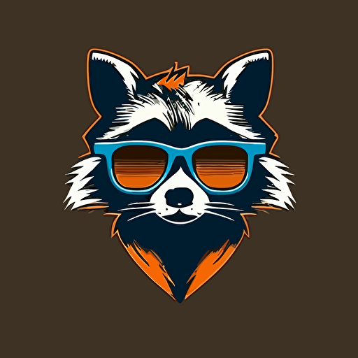 Minimalist happy cut racoon with sunglasses logo, vector logo