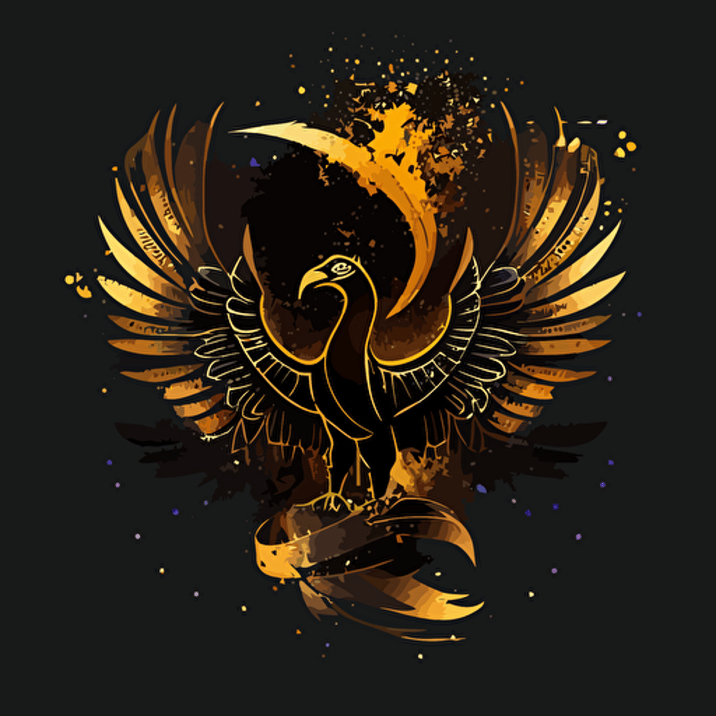 black gold egyptian phoenix rising from the ashes galaxy consciousness vector illustration depth hd