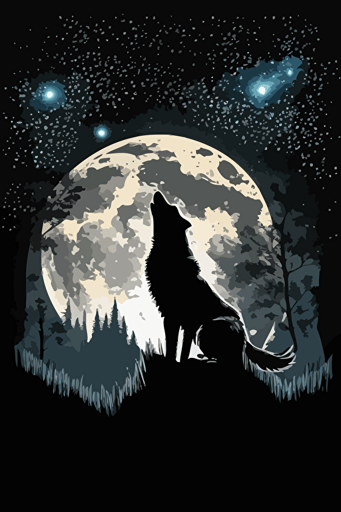 a wolf howling at the moon, with clothes on, vector art,